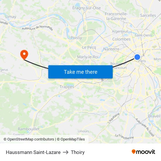 Haussmann Saint-Lazare to Thoiry map