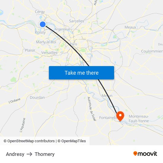 Andresy to Thomery map