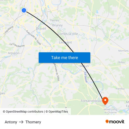 Antony to Thomery map