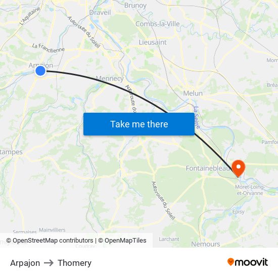 Arpajon to Thomery map