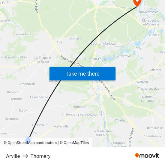 Arville to Thomery map