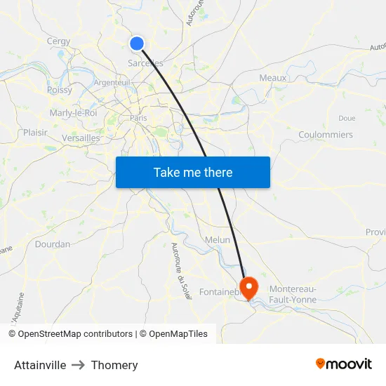 Attainville to Thomery map