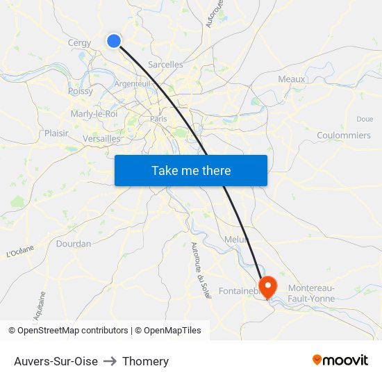 Auvers-Sur-Oise to Thomery map