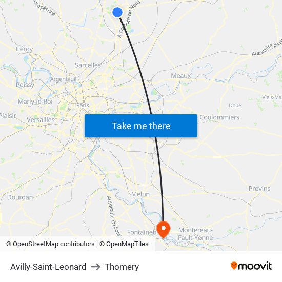 Avilly-Saint-Leonard to Thomery map
