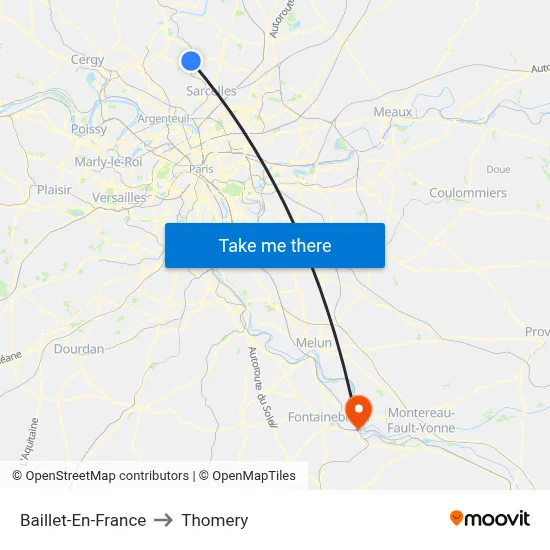 Baillet-En-France to Thomery map