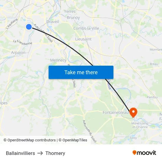 Ballainvilliers to Thomery map