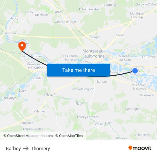 Barbey to Thomery map