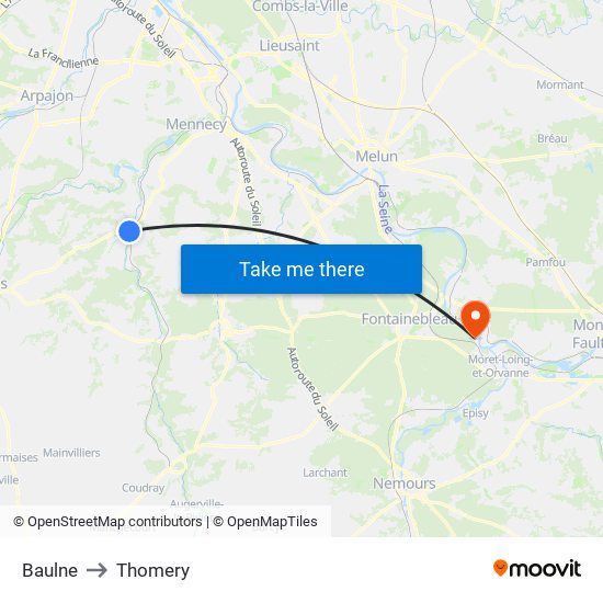 Baulne to Thomery map