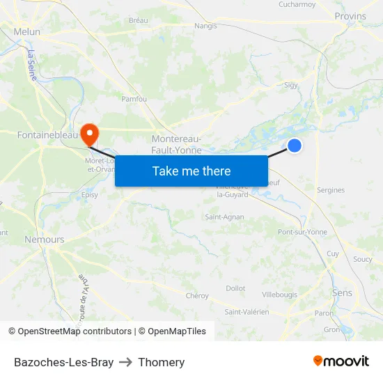 Bazoches-Les-Bray to Thomery map