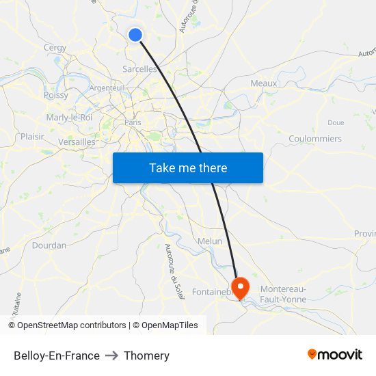 Belloy-En-France to Thomery map