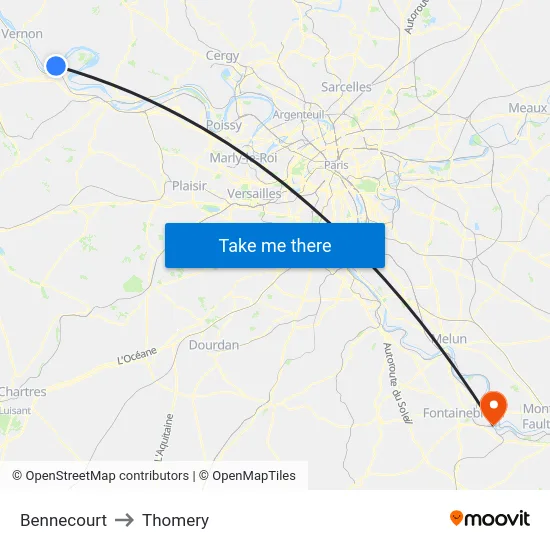 Bennecourt to Thomery map