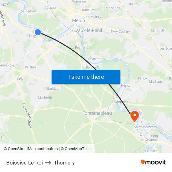 Boissise-Le-Roi to Thomery map