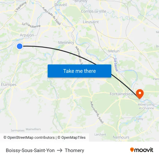 Boissy-Sous-Saint-Yon to Thomery map