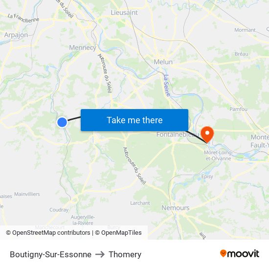 Boutigny-Sur-Essonne to Thomery map