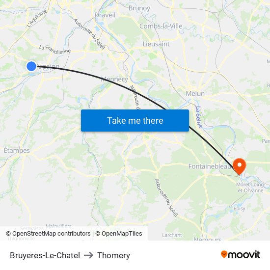 Bruyeres-Le-Chatel to Thomery map
