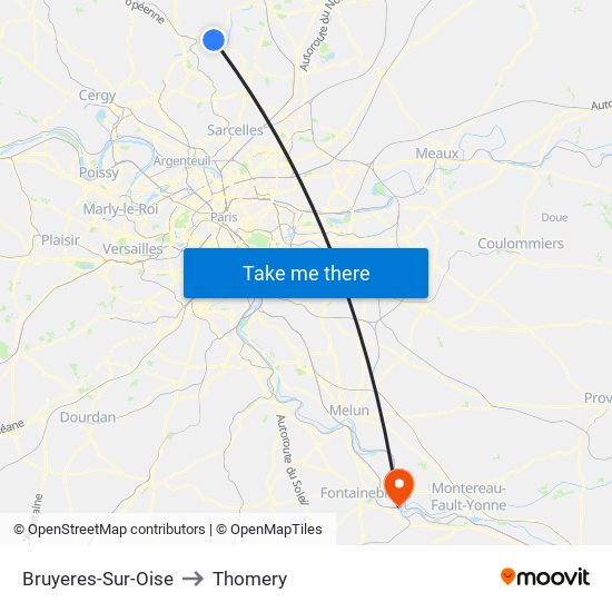 Bruyeres-Sur-Oise to Thomery map