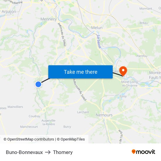 Buno-Bonnevaux to Thomery map