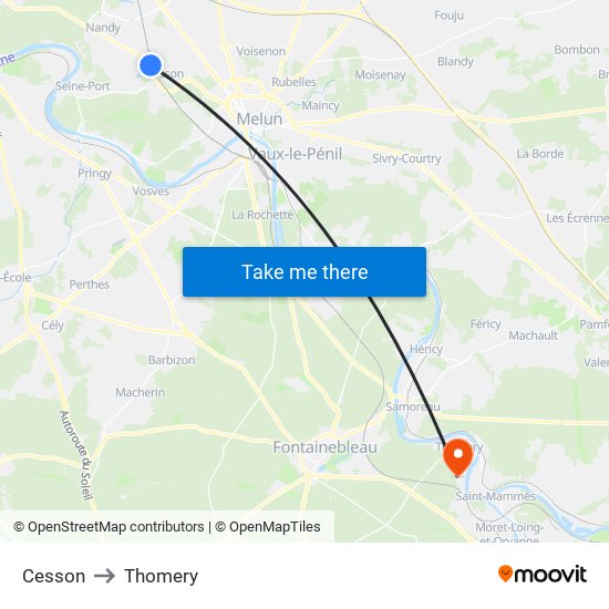 Cesson to Thomery map