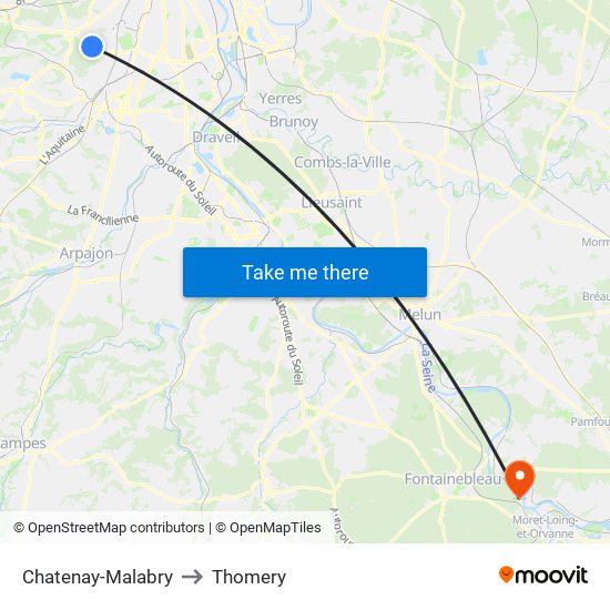 Chatenay-Malabry to Thomery map