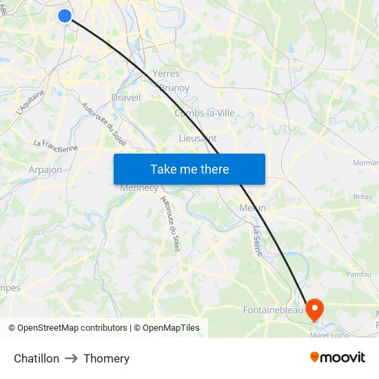 Chatillon to Thomery map