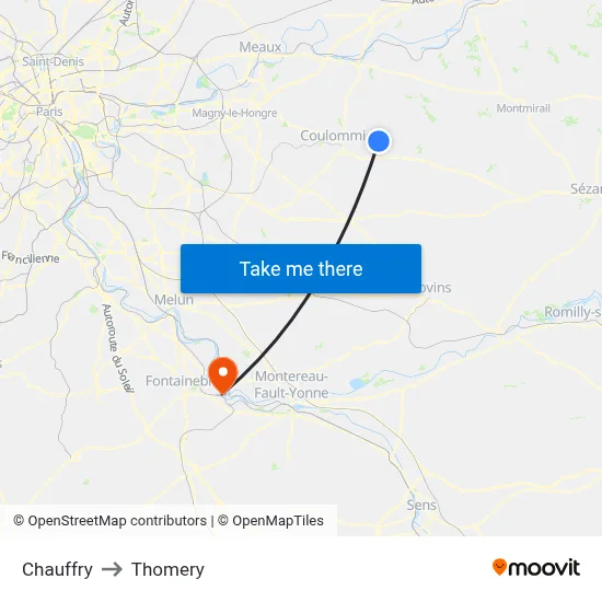 Chauffry to Thomery map