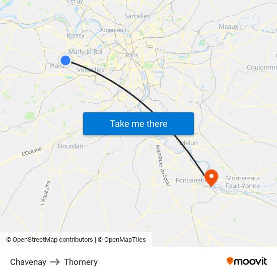 Chavenay to Thomery map