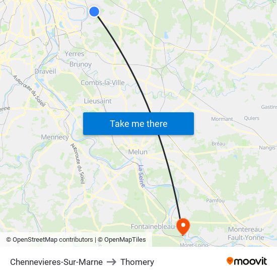 Chennevieres-Sur-Marne to Thomery map