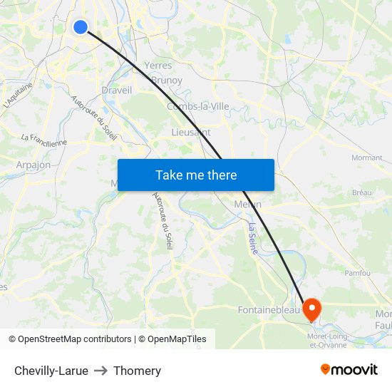 Chevilly-Larue to Thomery map