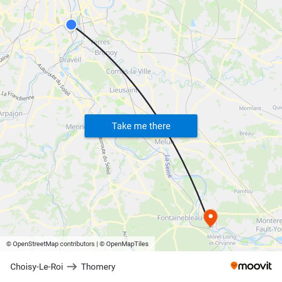 Choisy-Le-Roi to Thomery map