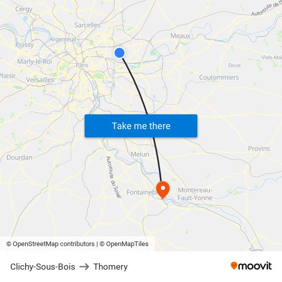 Clichy-Sous-Bois to Thomery map