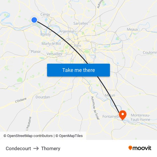 Condecourt to Thomery map