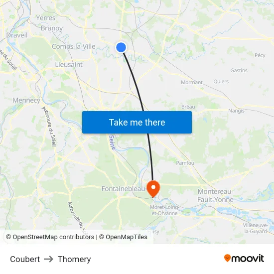 Coubert to Thomery map