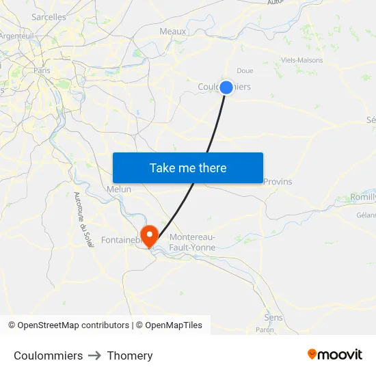 Coulommiers to Thomery map