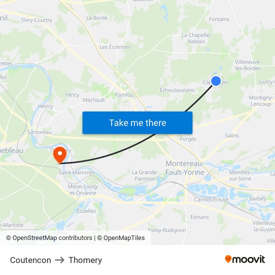 Coutencon to Thomery map