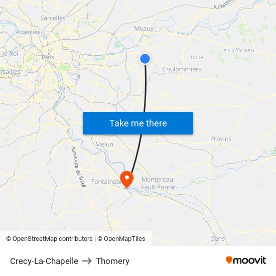 Crecy-La-Chapelle to Thomery map
