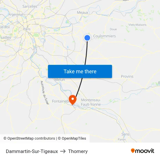 Dammartin-Sur-Tigeaux to Thomery map