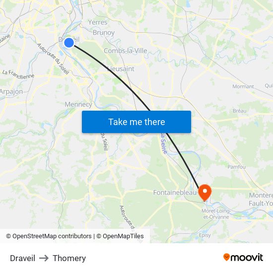 Draveil to Thomery map