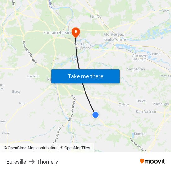 Egreville to Thomery map