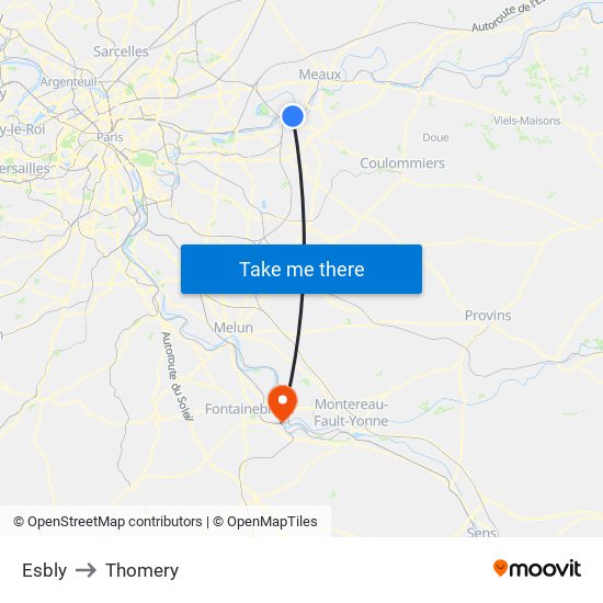 Esbly to Thomery map