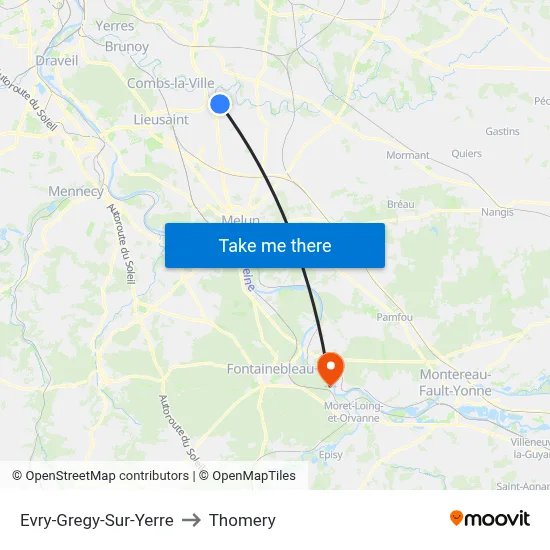 Evry-Gregy-Sur-Yerre to Thomery map