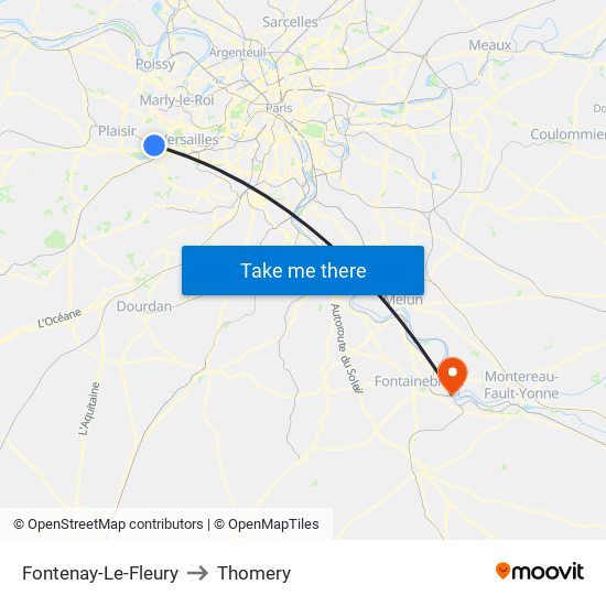 Fontenay-Le-Fleury to Thomery map