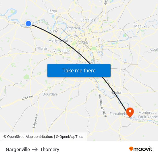 Gargenville to Thomery map