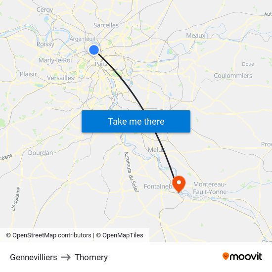 Gennevilliers to Thomery map