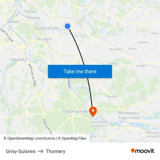 Grisy-Suisnes to Thomery map