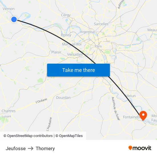 Jeufosse to Thomery map