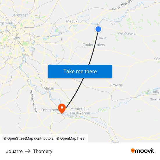 Jouarre to Thomery map