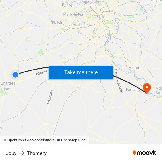 Jouy to Thomery map