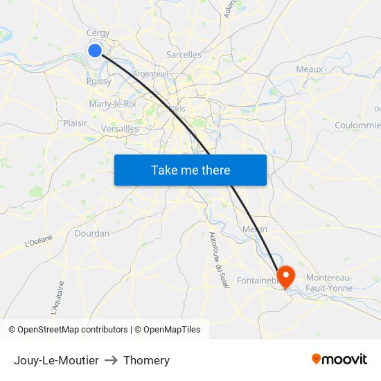 Jouy-Le-Moutier to Thomery map