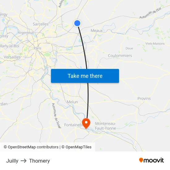 Juilly to Thomery map