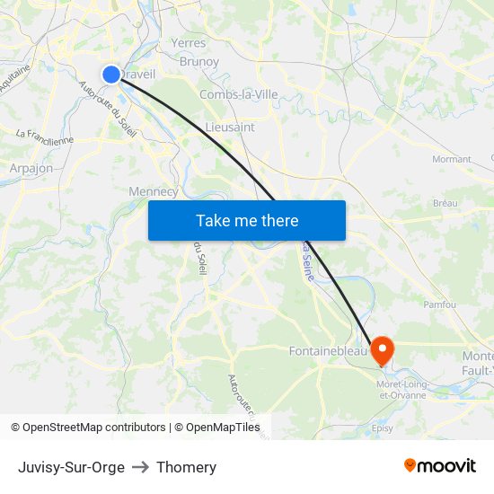 Juvisy-Sur-Orge to Thomery map